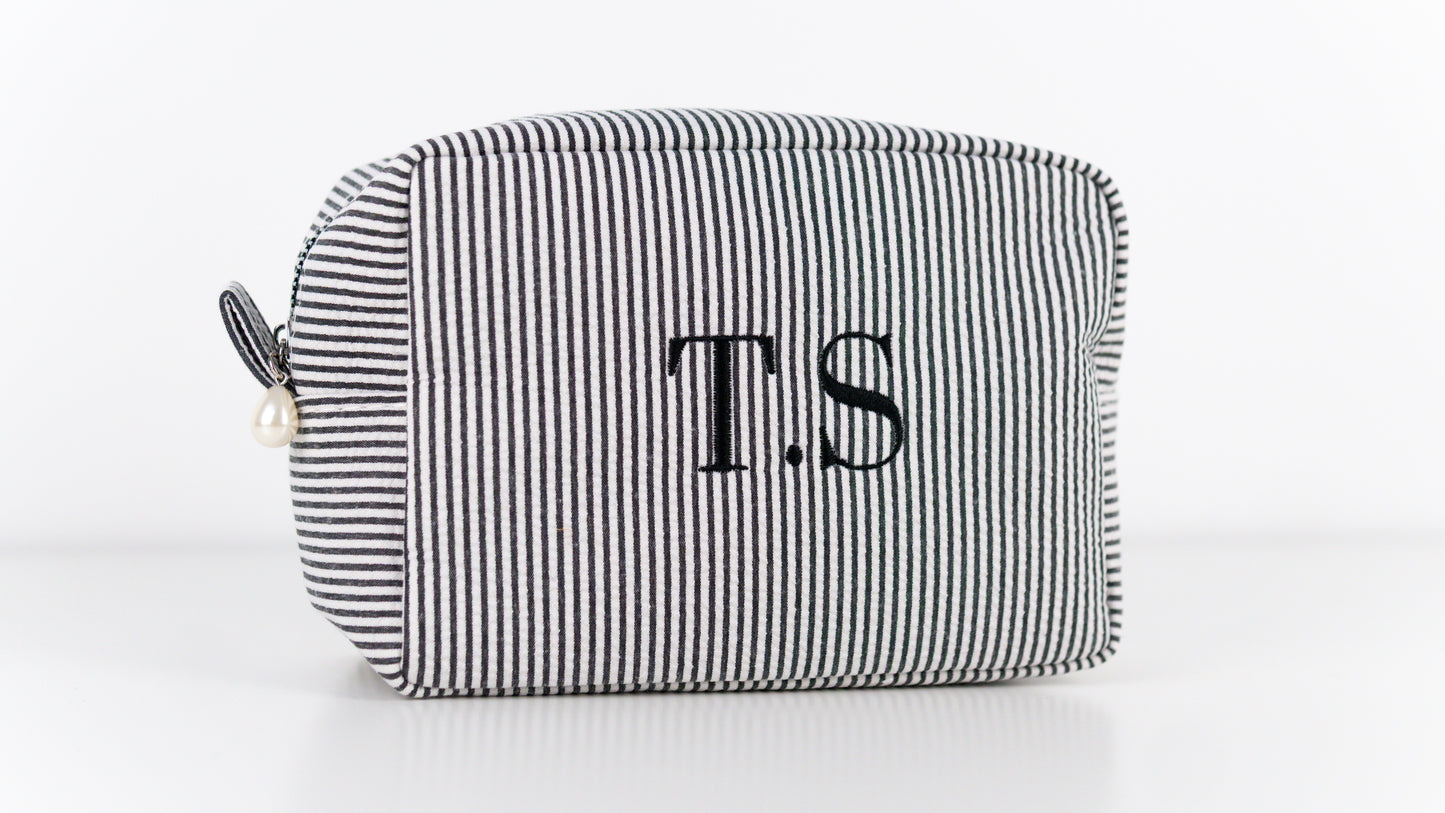 Monogram Striped Makeup Bag