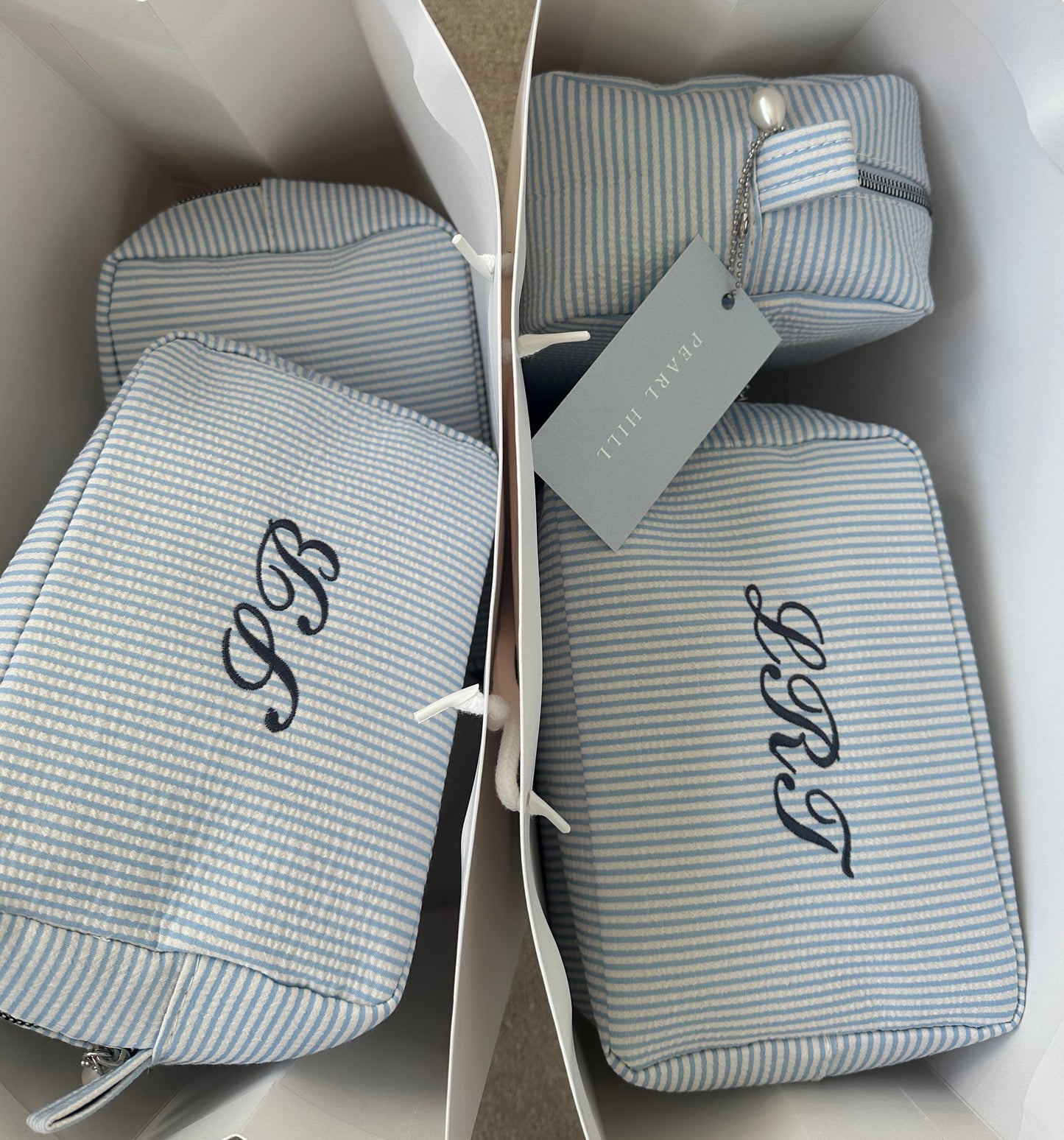 PRE ORDER- Light Blue Striped Makeup Bag