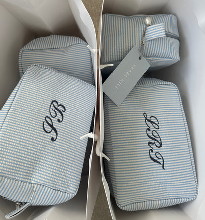 PRE ORDER- Light Blue Striped Makeup Bag