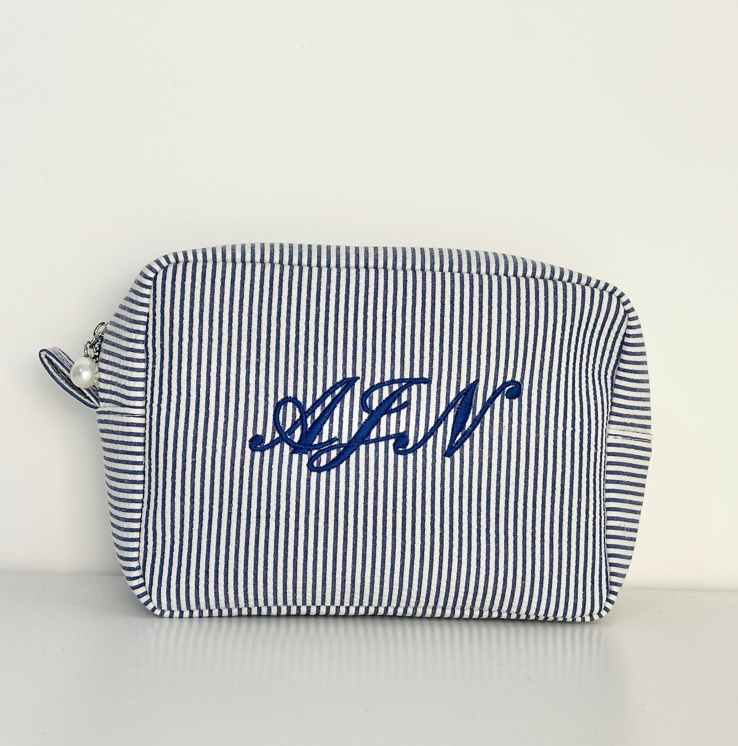 Monogram Striped Makeup Bag